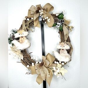 18” Ashland natural grapevine wreath, handmade white fox Christmas wreath